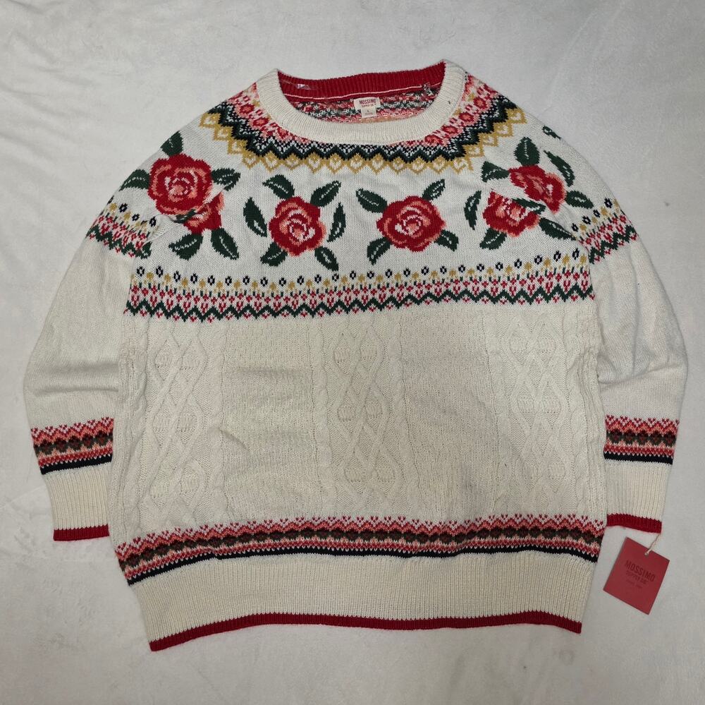 Vintage Mossimo Supply Co. Floral Knit Sweater - Cream and Red